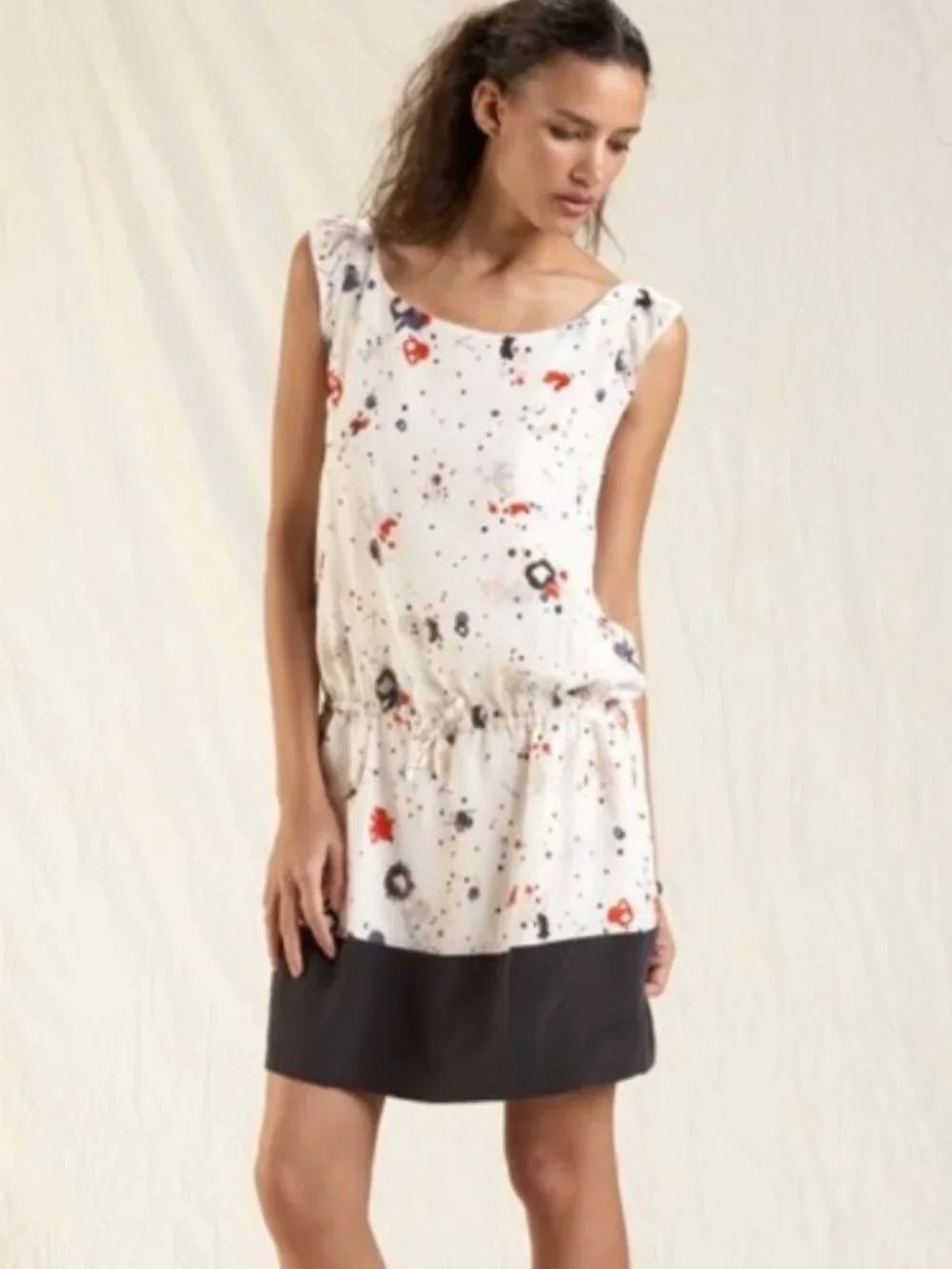 EUC QUICKSILVER 100% Silk Crepe De Chine Dress Drop Waist Size S